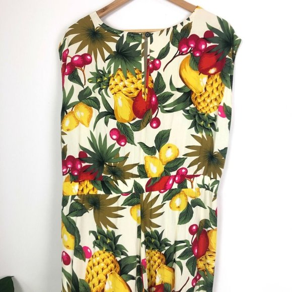 Revival Yellow Fruit Punch Jumpsuit Size 12 Sleeveless V Neck Pantsuit Pineapple - Picture 7 of 10